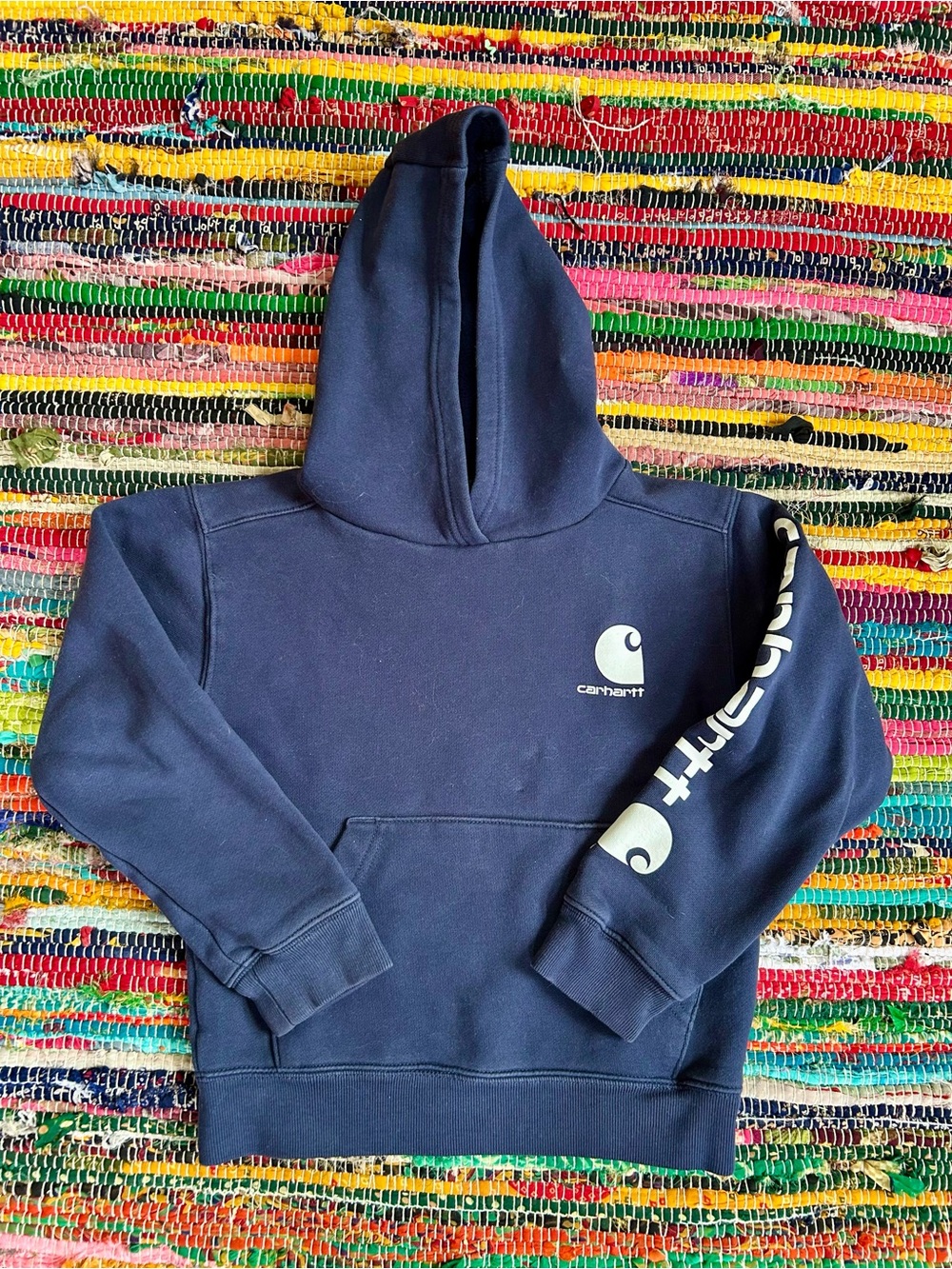Carhartt Navy Blue Logo Hoodie Youth S (8-10)
